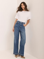 Mint Velvet Blue Hem Detail Wide Leg Jeans - Image 1 of 7
