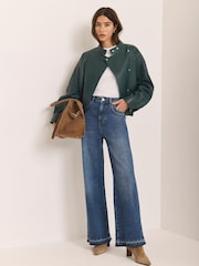 Mint Velvet Blue Hem Detail Wide Leg Jeans - Image 4 of 7