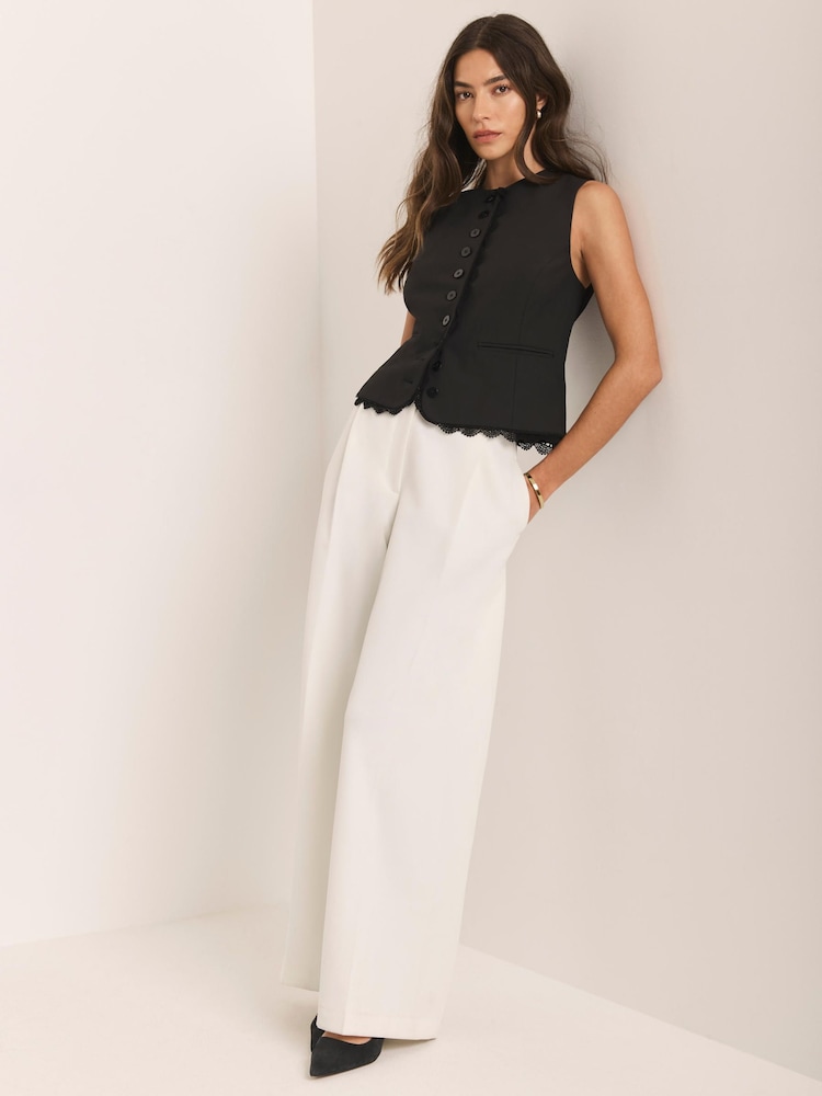 Mint Velvet White Pleated Wide Leg Trousers - Image 1 of 8