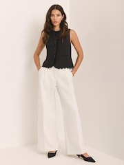 Mint Velvet White Pleated Wide Leg Trousers - Image 3 of 8