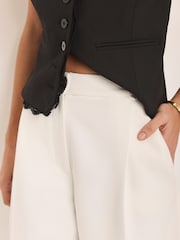 Mint Velvet White Pleated Wide Leg Trousers - Image 4 of 8