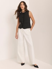 Mint Velvet White Pleated Wide Leg Trousers - Image 5 of 8