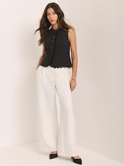 Mint Velvet White Pleated Wide Leg Trousers - Image 6 of 8