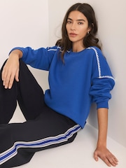 Mint Velvet Blue Whipstitch Detail Sweatshirt - Image 1 of 7
