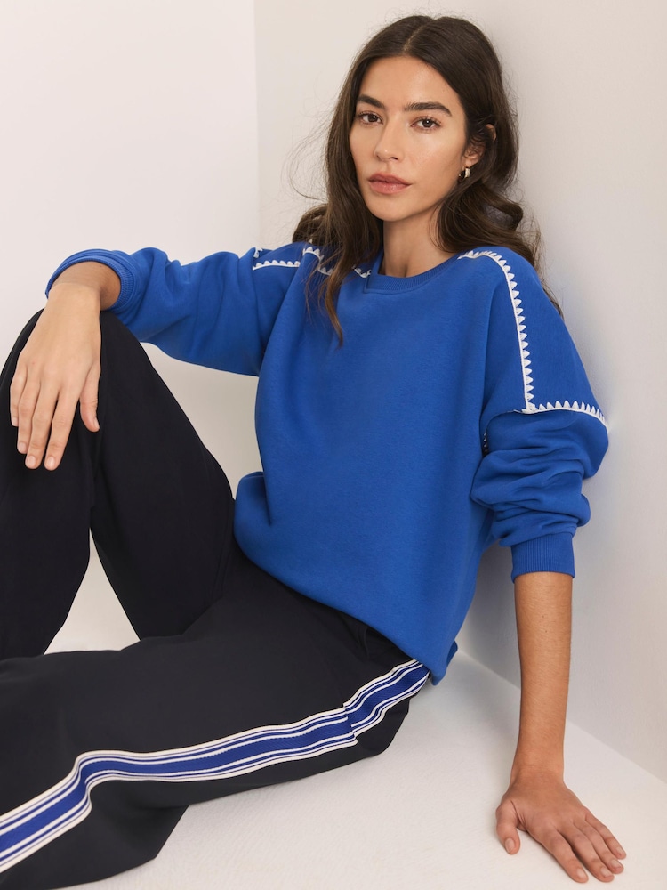 Mint Velvet Blue Whipstitch Detail Sweatshirt - Image 1 of 7