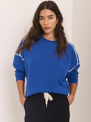 Mint Velvet Blue Whipstitch Detail Sweatshirt - Image 4 of 7
