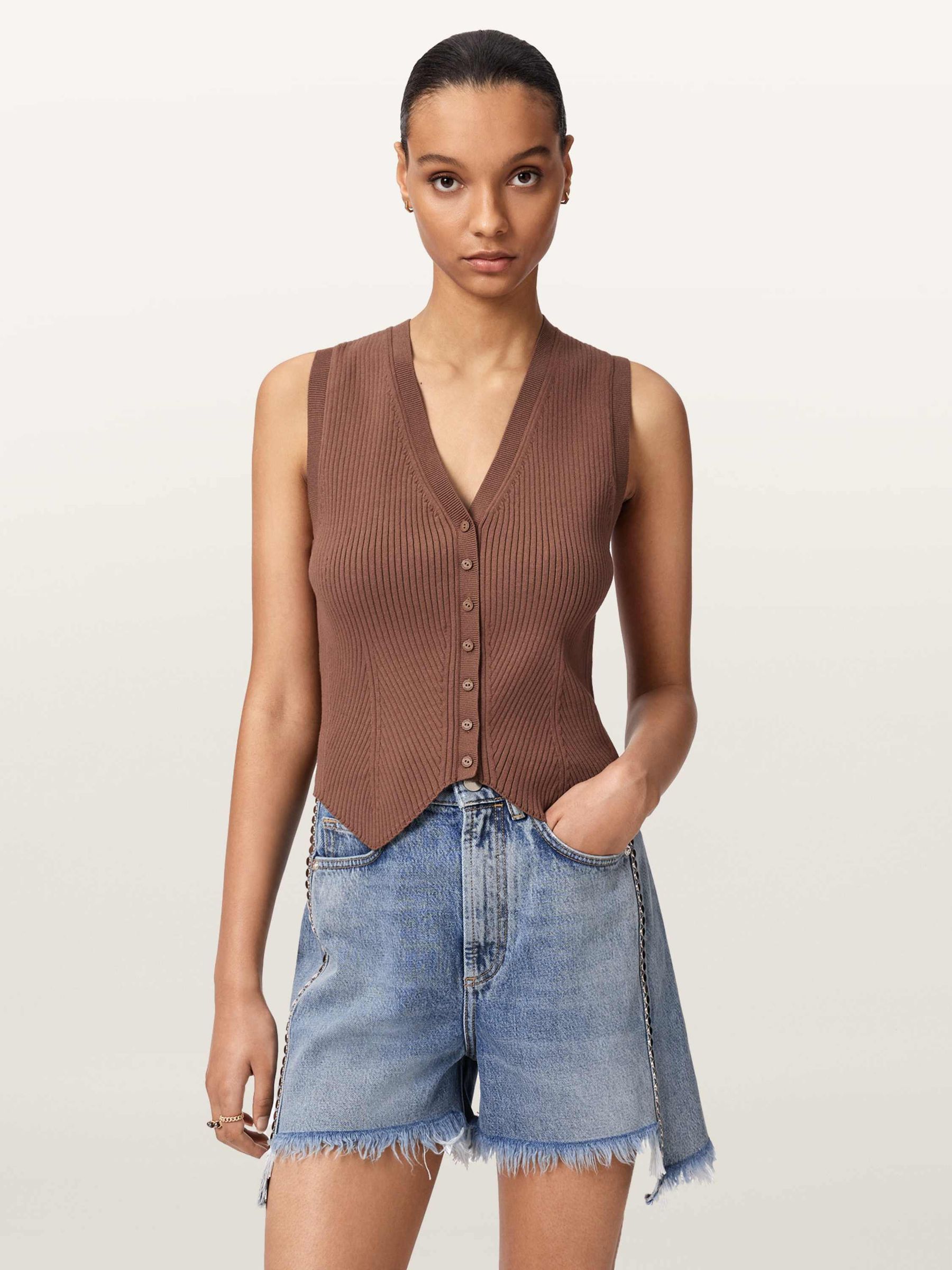 AllSaints Cruz Waistcoat, Brown, Size L, Women - Image 4