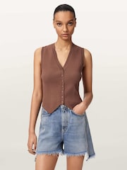 AllSaints Brown Cruz Waistcoat - Image 1 of 6