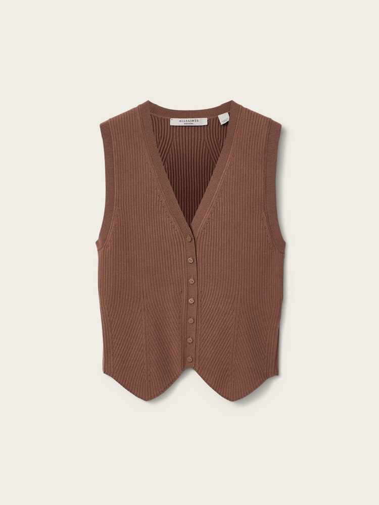 AllSaints Brown Cruz Waistcoat - Image 6 of 6