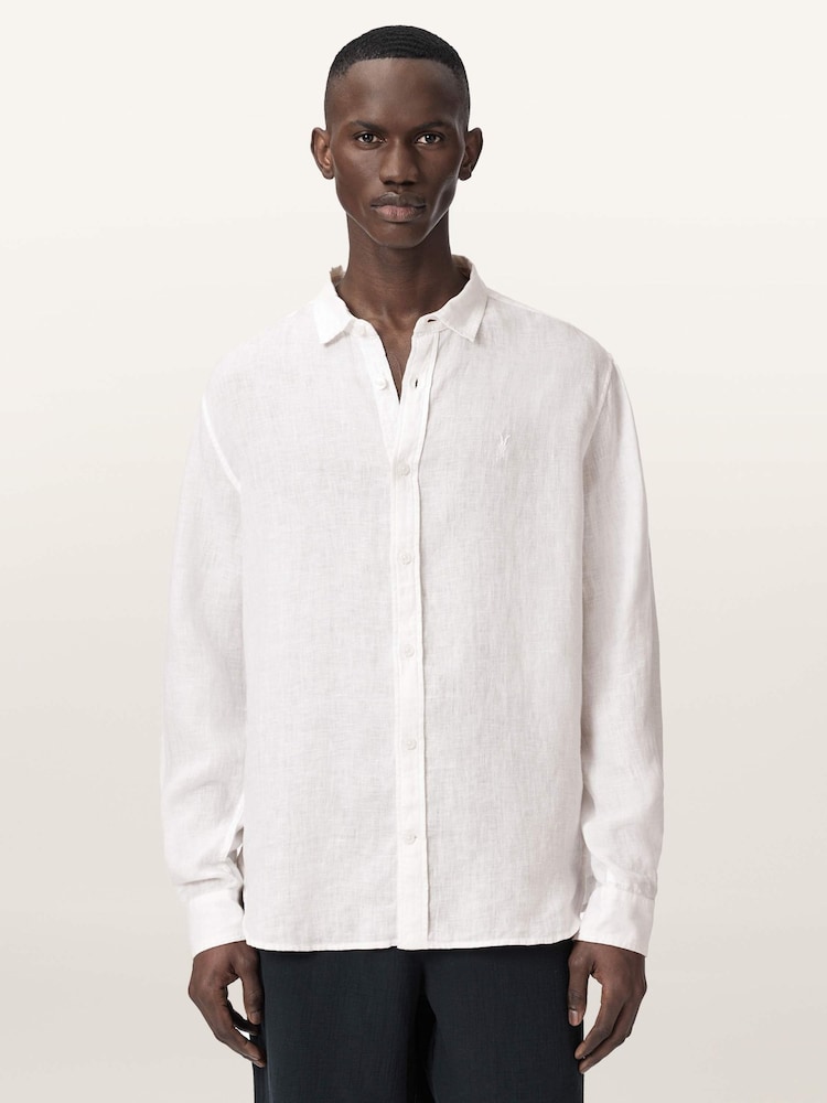 AllSaints White Loom Long Sleeve Shirt - Image 1 of 6