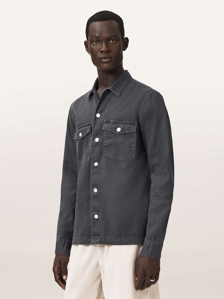 AllSaints Grey Spotter Long Sleeve Button Up Shirt - Image 1 of 6