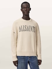 AllSaints Cream Crossed Crew Jumper - Image 1 of 6