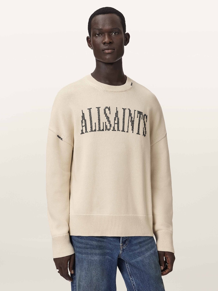 AllSaints Cream Crossed Crew Jumper - Image 1 of 6