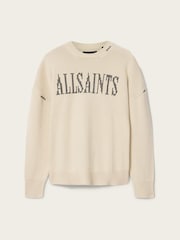 AllSaints Cream Crossed Crew Jumper - Image 6 of 6