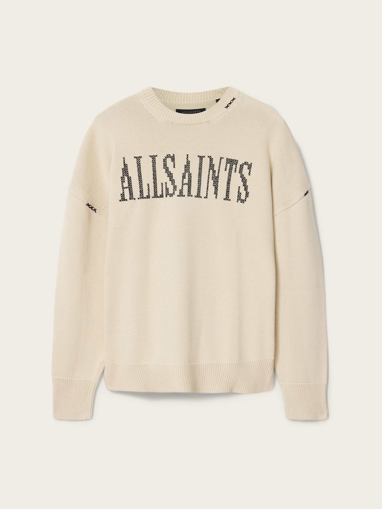 AllSaints Cream Crossed Crew Jumper - Image 6 of 6