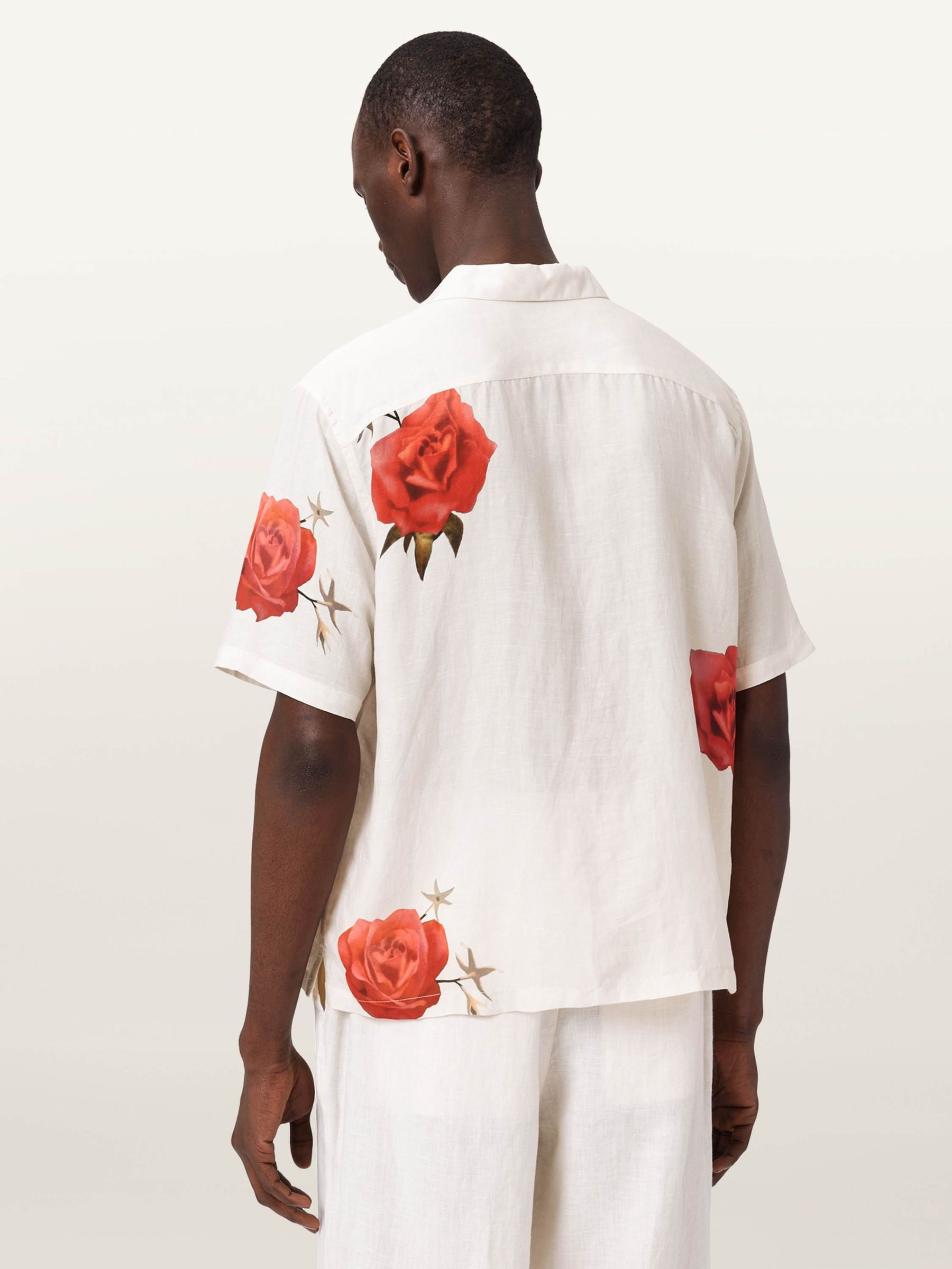 Buy AllSaints Cream Fleur Fazed Linen Blend Short Sleeve Shirt