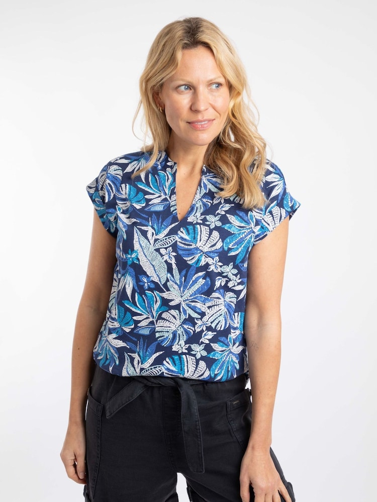 Weird Fish Blue Alia Printed Jersey T-Shirt - Image 1 of 7