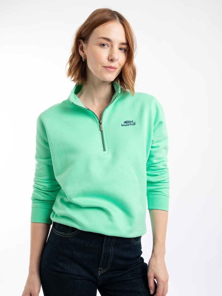 Weird Fish Green Avery 1/4 Zip Sweat Top - Image 1 of 6