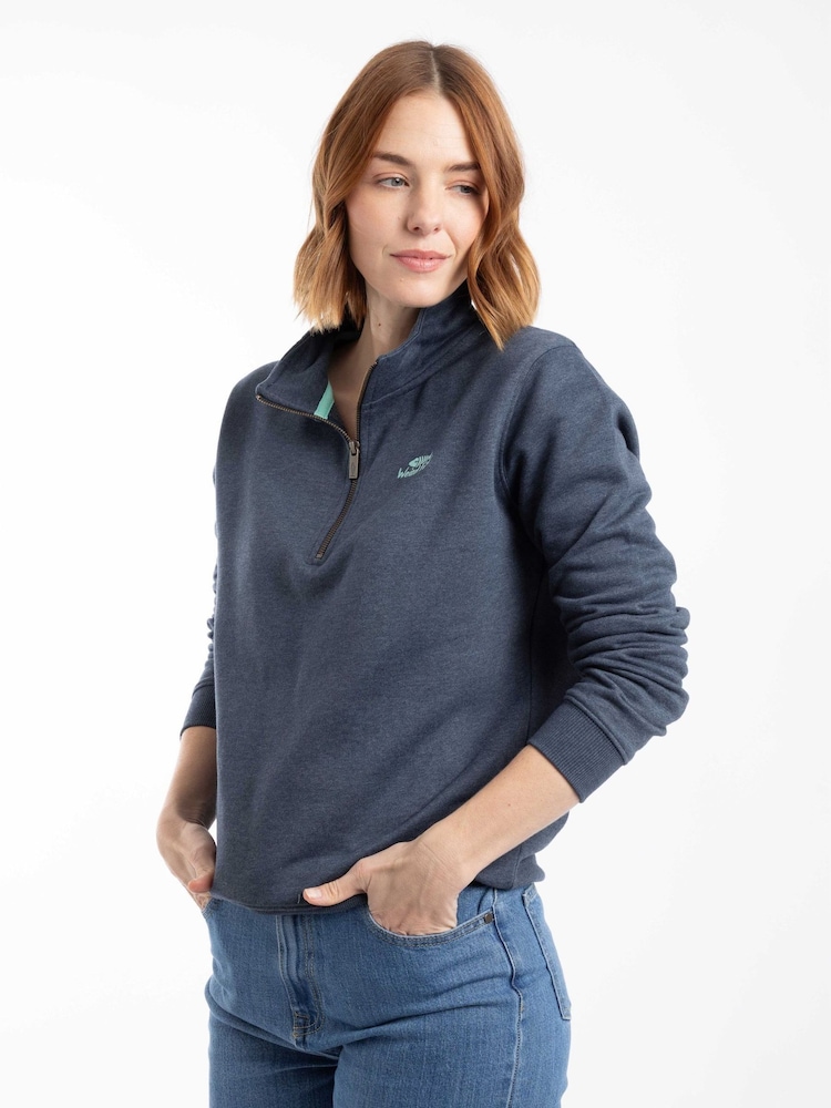 Weird Fish Navy Avery 1/4 Zip Sweat Top - Image 1 of 6
