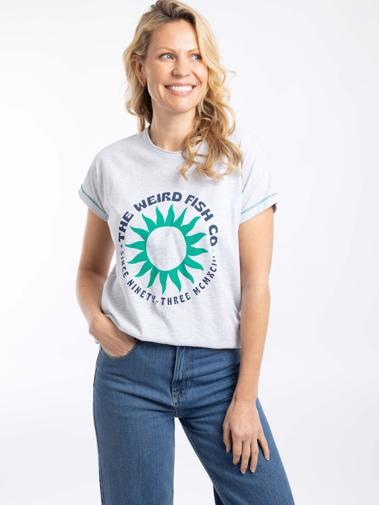 Weird Fish Grey Sun Rays Front Print Graphic T-Shirt - Image 1 of 6