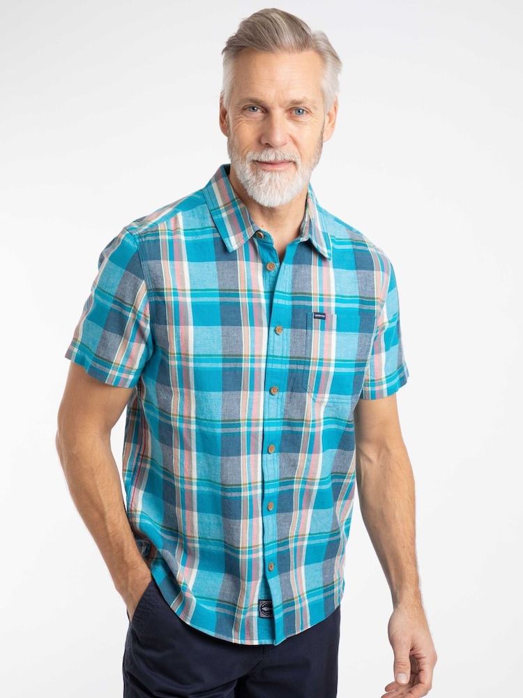 Weird Fish Blue Angeles Short Sleeve Check Shirt - Image 1 of 8 Weird Fish Blue Angeles Short Sleeve Check Shirt - Image 1 of 8