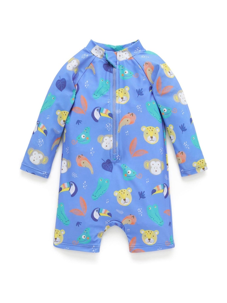 Purebaby Blue Printed Long Sleeve Swim Sunsuit - Image 1 of 4