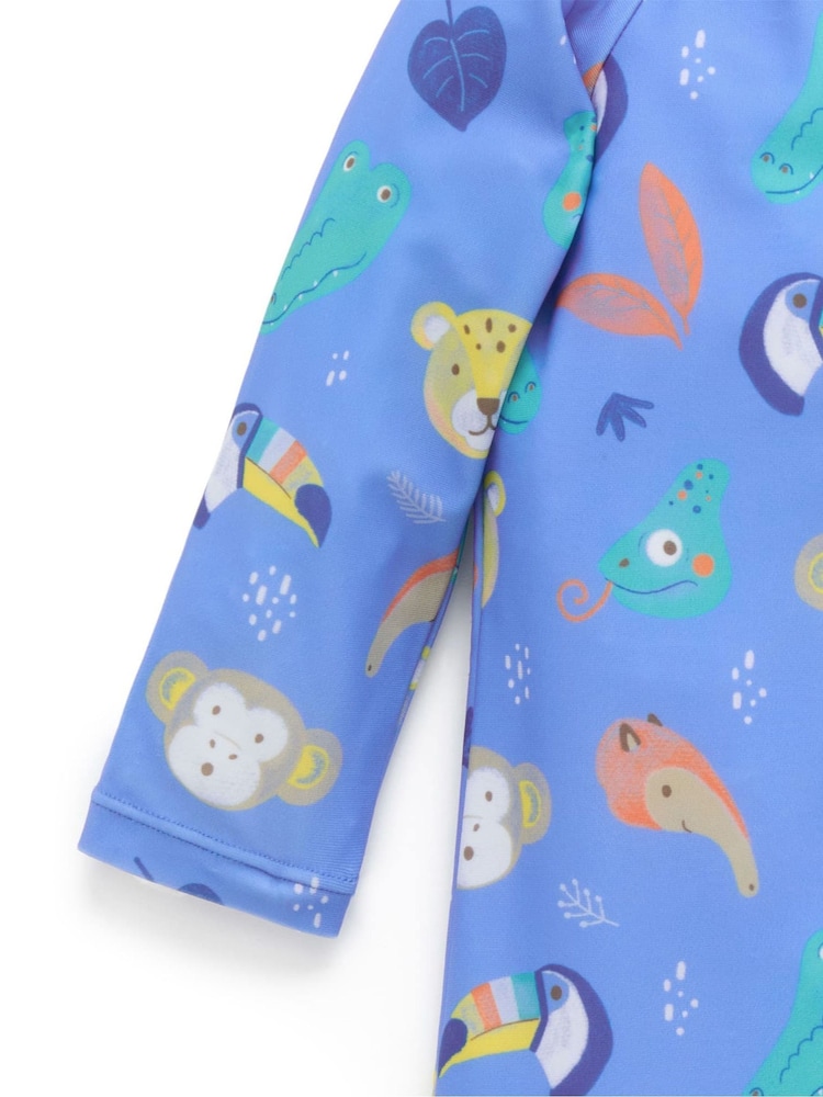 Purebaby Blue Printed Long Sleeve Swim Sunsuit - Image 2 of 4