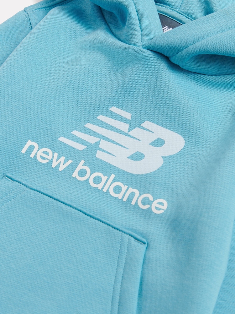 New Balance Blue Brushback Stacked Logo Hoodie - Image 3 of 3 New Balance Blue Brushback Stacked Logo Hoodie - Image 3 of 3