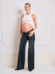 Seraphine Black Maternity Underbump Relaxed Flare Jeans - Image 2 of 8