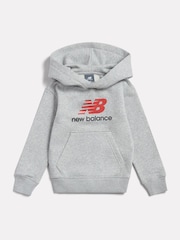 New Balance Grey Brushback Stacked Logo Hoodie - Image 1 of 3