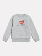 New Balance Grey Stacked Logo Brushback Crew Neck Sweatshirt - Image 1 of 3