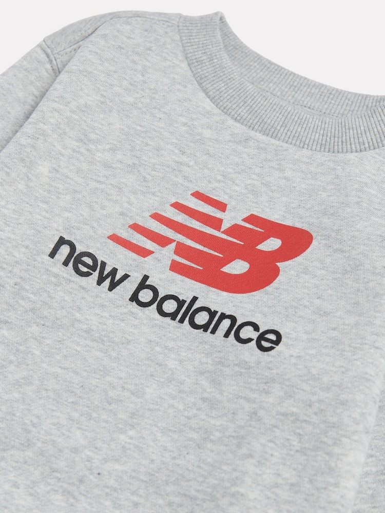 New Balance Grey Stacked Logo Brushback Crew Neck Sweatshirt - Image 3 of 3