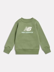 New Balance Green Stacked Logo Brushback Crew Neck Sweatshirt - Image 1 of 3