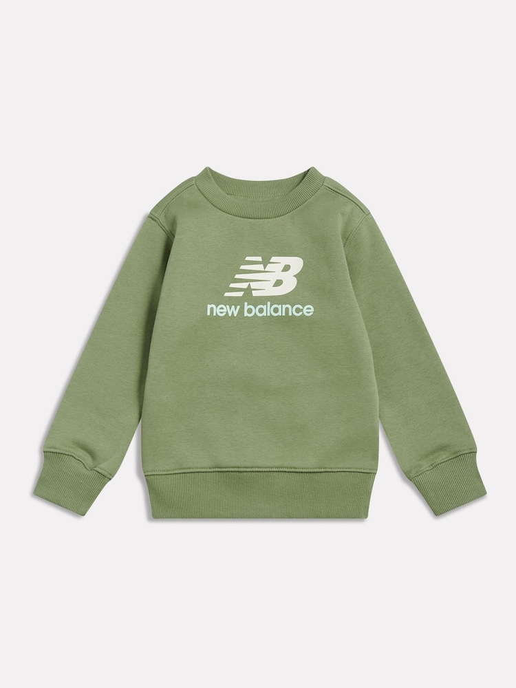 New Balance Green Stacked Logo Brushback Crew Neck Sweatshirt - Image 1 of 3