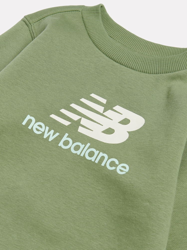 New Balance Green Stacked Logo Brushback Crew Neck Sweatshirt - Image 3 of 3