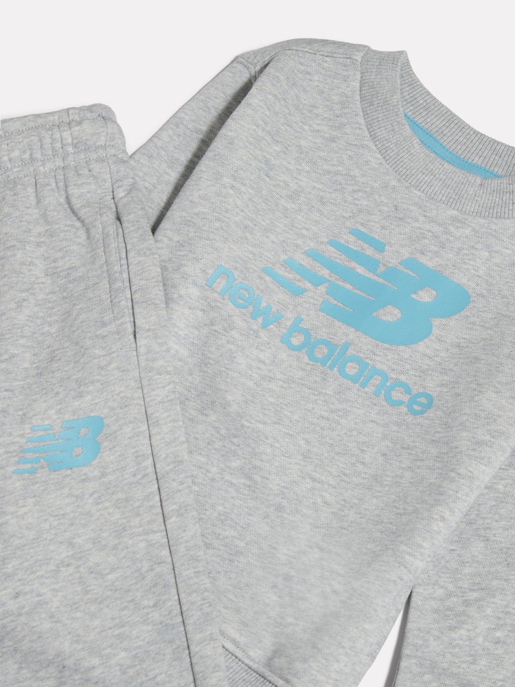 New Balance Grey Stacked Logo Crew Neck Sweat Top & Joggers Set - Image 3 of 3 New Balance Grey Stacked Logo Crew Neck Sweat Top & Joggers Set - Image 3 of 3