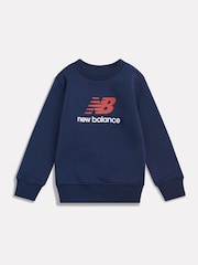 New Balance Blue Stacked Logo Brushback Crew Neck Sweatshirt - Image 1 of 3