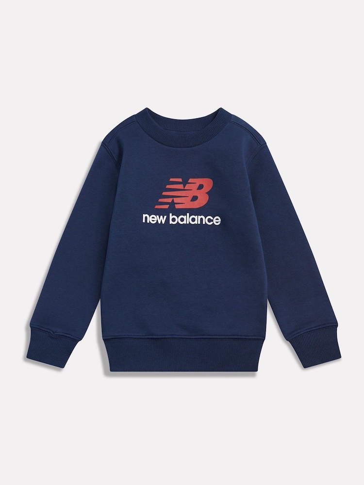 New Balance Blue Stacked Logo Brushback Crew Neck Sweatshirt - Image 1 of 3