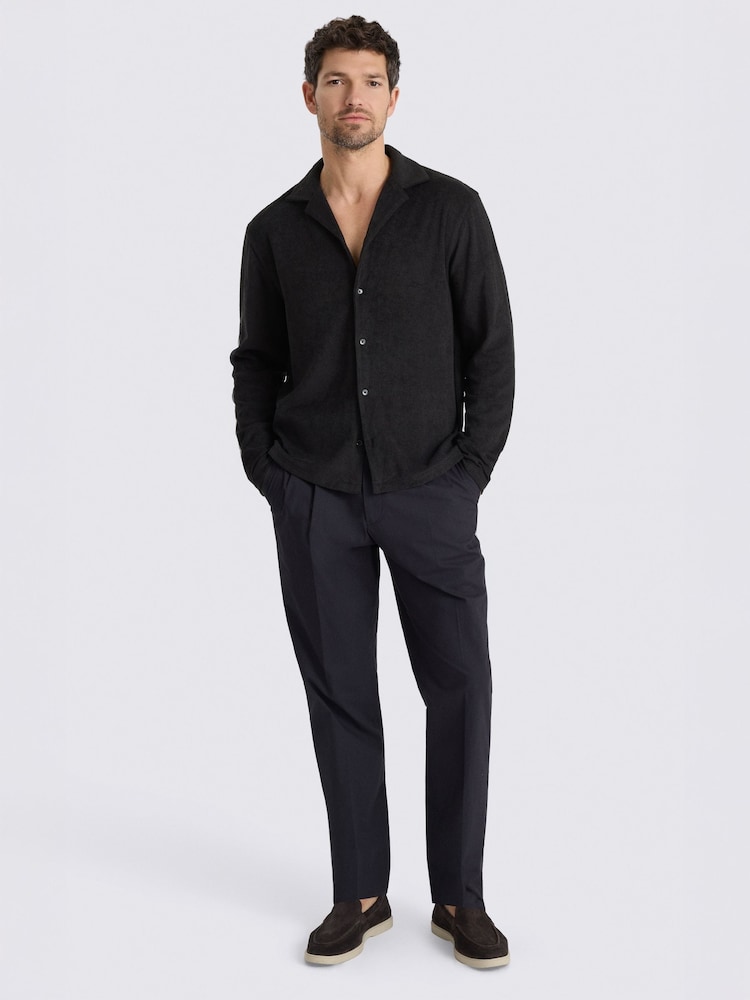 MOSS Black Terry Towelling Button Through Shirt - Image 2 of 4 MOSS Black Terry Towelling Button Through Shirt - Image 2 of 4