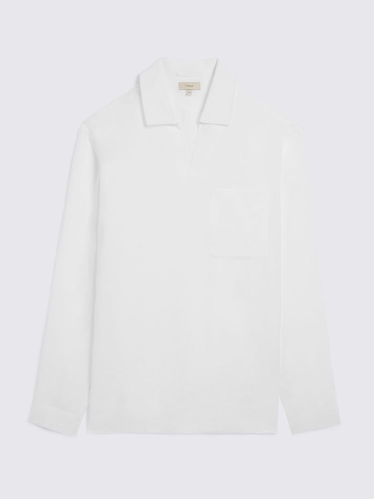 MOSS White Popover V-Neck Linen Shirt - Image 4 of 4