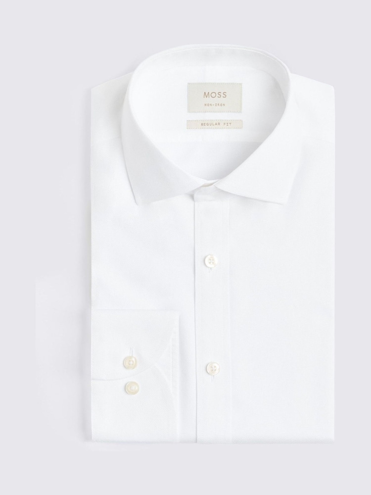 MOSS White Regular Fit Royal Oxford Non Iron Shirt - Image 3 of 3