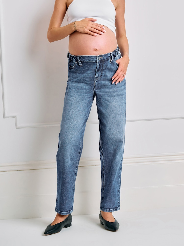 Seraphine Mid Blue Maternity Midbump Barrel Jeans - Image 2 of 6 Seraphine Mid Blue Maternity Midbump Barrel Jeans - Image 2 of 6