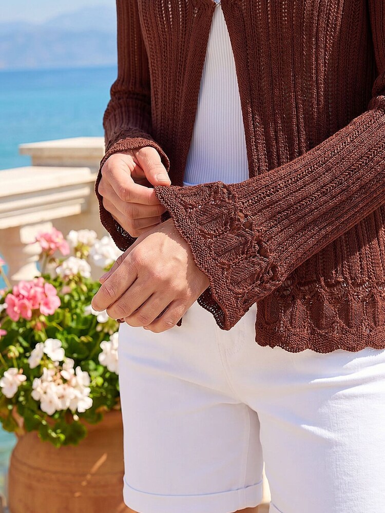 Roman Brown Light Ribbed Knit Cardigan - Image 4 of 4