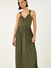 Roman Green Bead Detail Wrap Front Midi Dress - Image 2 of 5