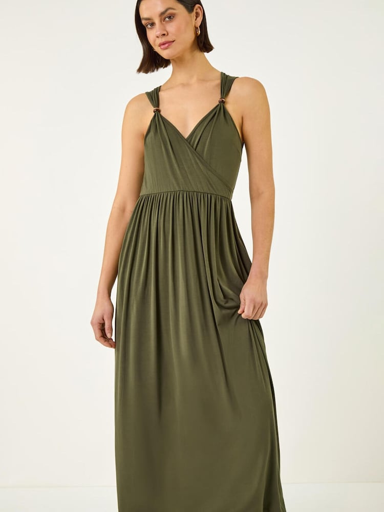 Roman Green Bead Detail Wrap Front Midi Dress - Image 2 of 5