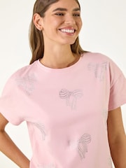 Roman Pink Floral Embellished Cotton T-Shirt - Image 1 of 5