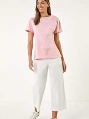 Roman Pink Floral Embellished Cotton T-Shirt - Image 2 of 5