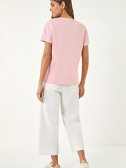 Roman Pink Floral Embellished Cotton T-Shirt - Image 3 of 5