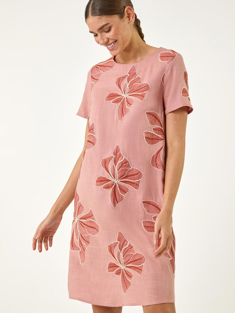 Roman Pink Embroidered Floral Dress - Image 1 of 5