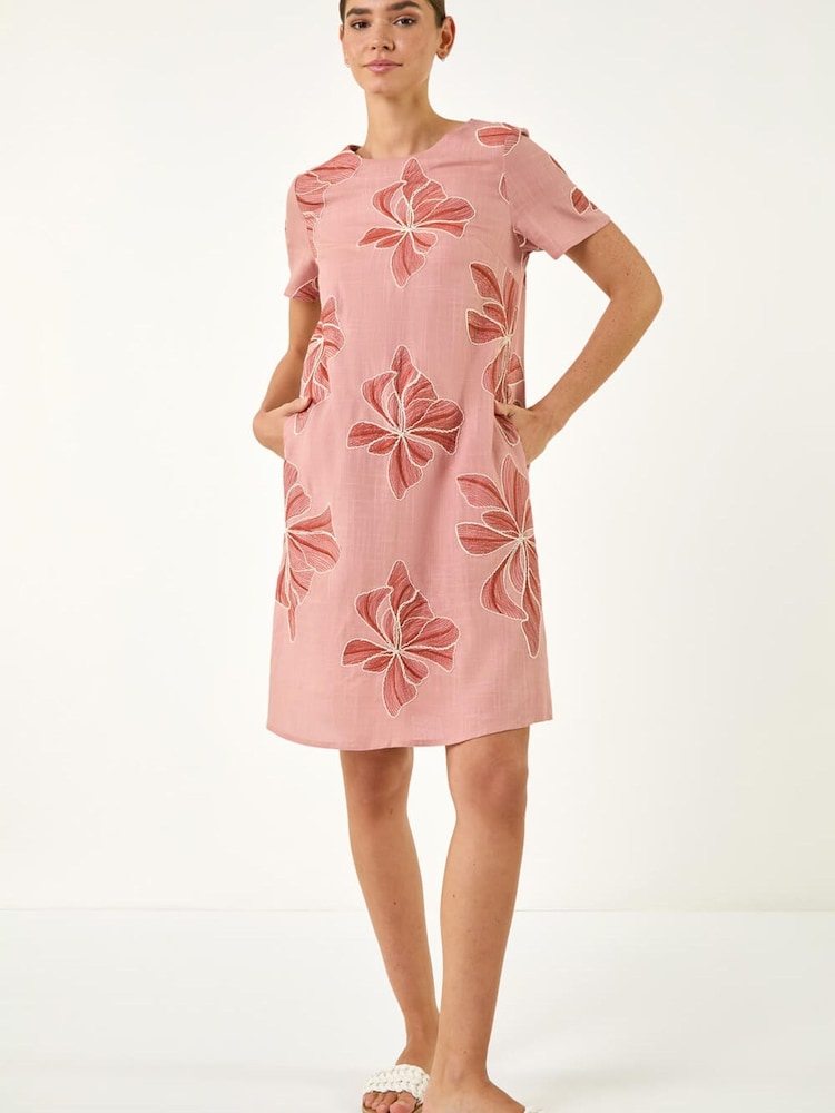 Roman Pink Embroidered Floral Dress - Image 2 of 5